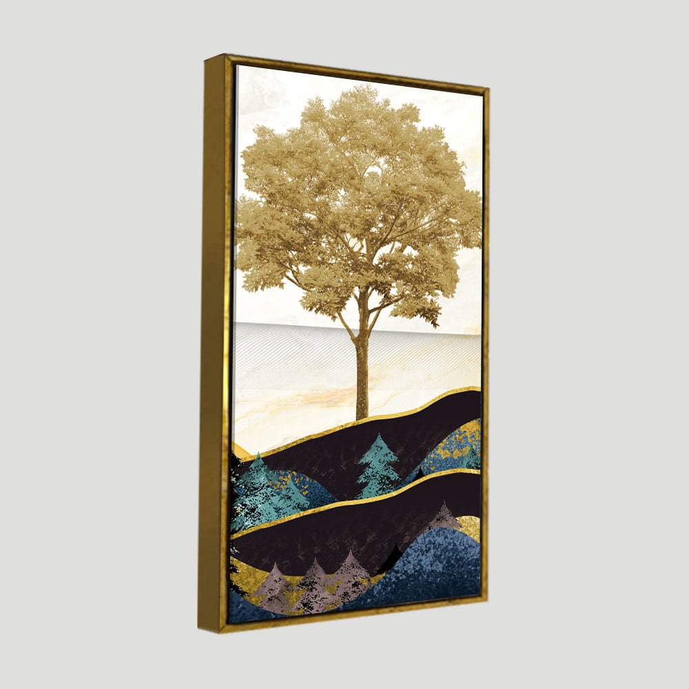 Abstract Golden Tree Premium Canvas Wall Painting - Decor Smart