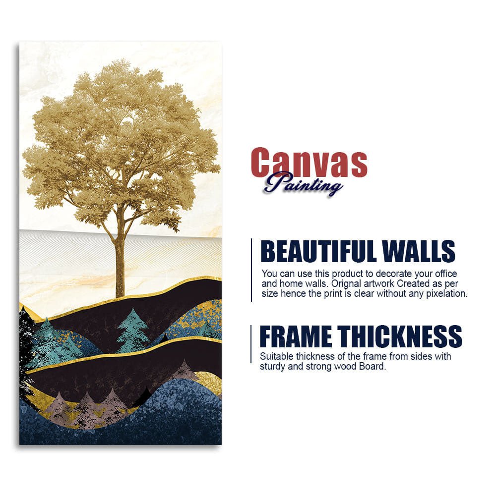 Abstract Golden Tree Premium Canvas Wall Painting - Decor Smart