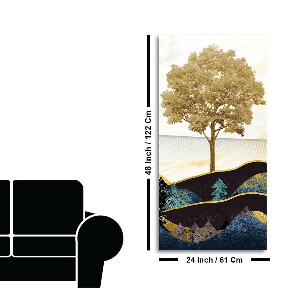 Abstract Golden Tree Premium Canvas Wall Painting - Decor Smart