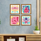Abstract Groovy Floral Art Wall Frame Set of Four