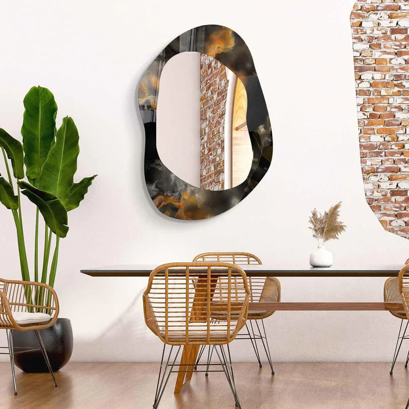 Abstract Irregular Acrylic Wall Mirror with Smoky Frame