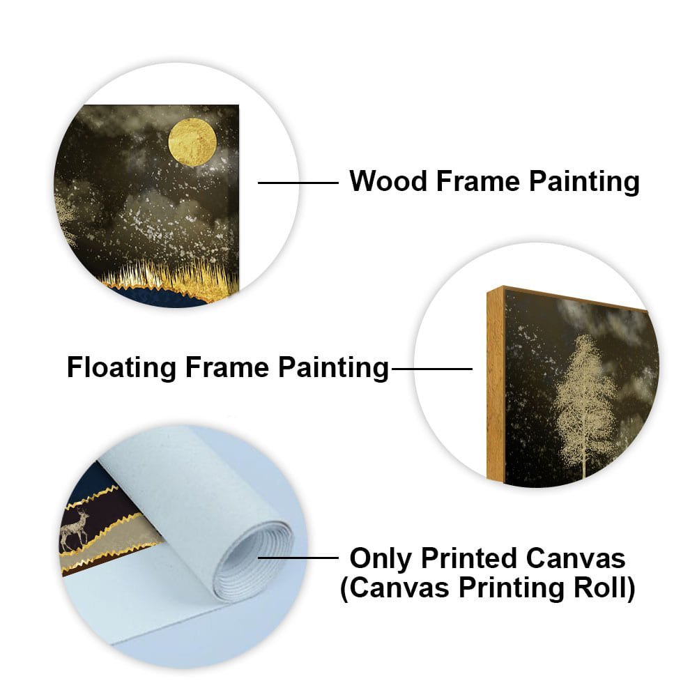 Abstract Midnight Golden Scenery with Deer Canvas Wall Painting - Decor Smart