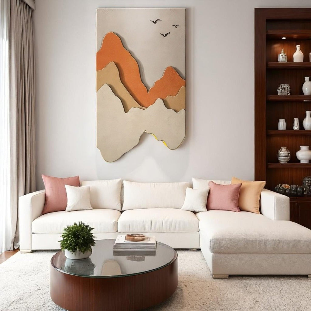 Abstract Mountain Landscape and Birds 3D Wall Art Home Decor