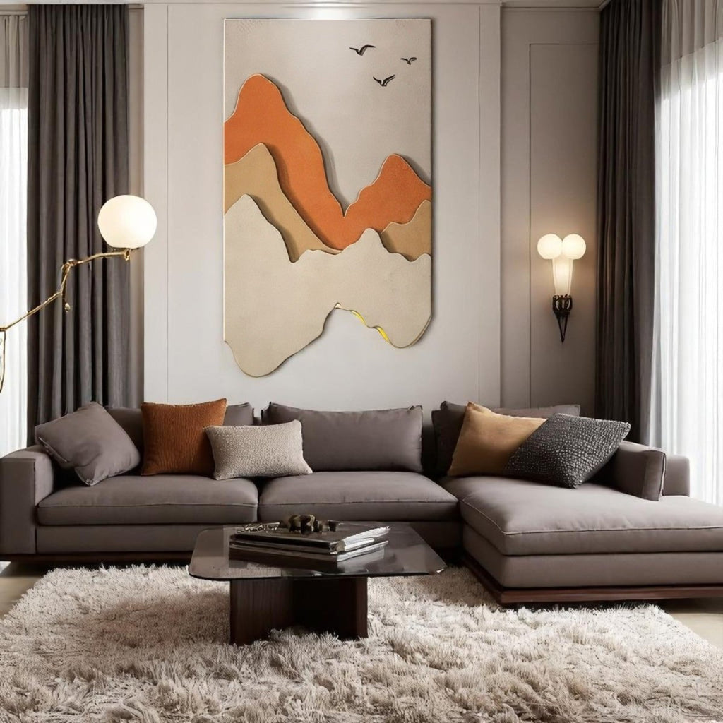 Abstract Mountain Landscape and Birds 3D Wall Art Home Decor
