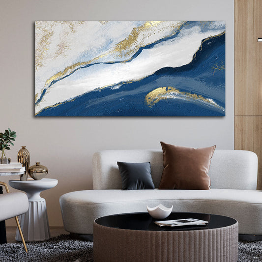 Abstract Seascape Blue and Gold Line art Canvas Wall Painting - Decor Smart