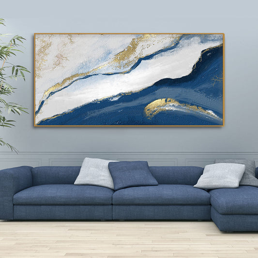 Abstract Seascape Blue and Gold Line art Canvas Wall Painting - Decor Smart