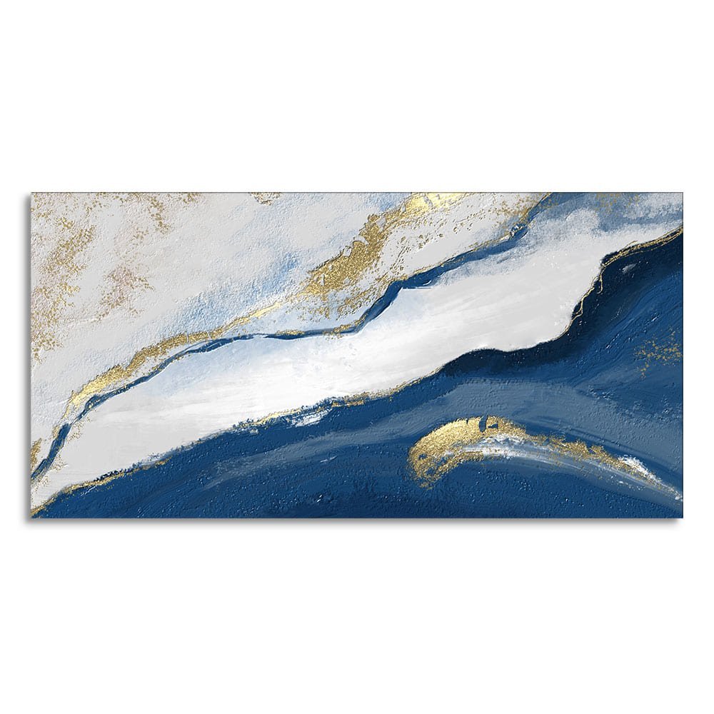 Abstract Seascape Blue and Gold Line art Canvas Wall Painting - Decor Smart