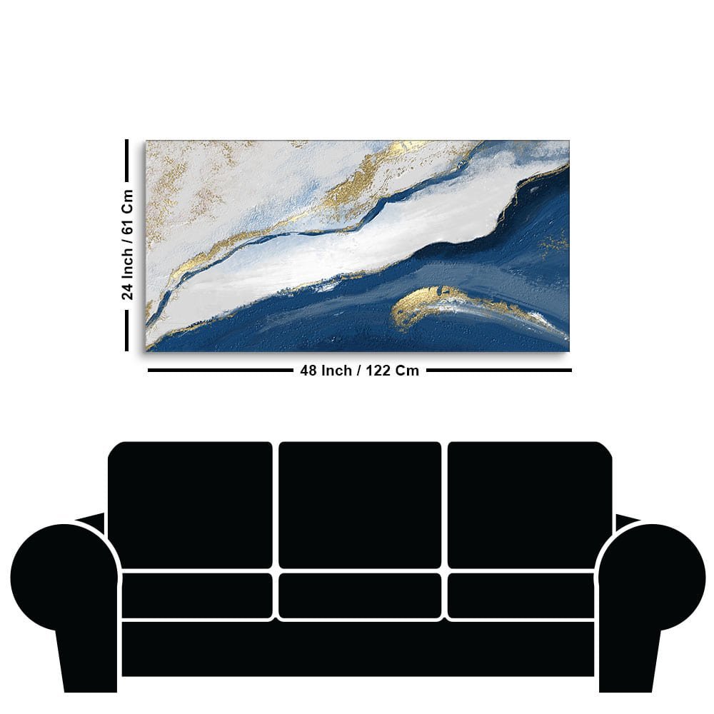 Abstract Seascape Blue and Gold Line art Canvas Wall Painting - Decor Smart
