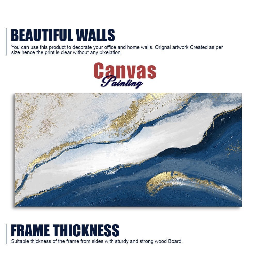 Abstract Seascape Blue and Gold Line art Canvas Wall Painting - Decor Smart