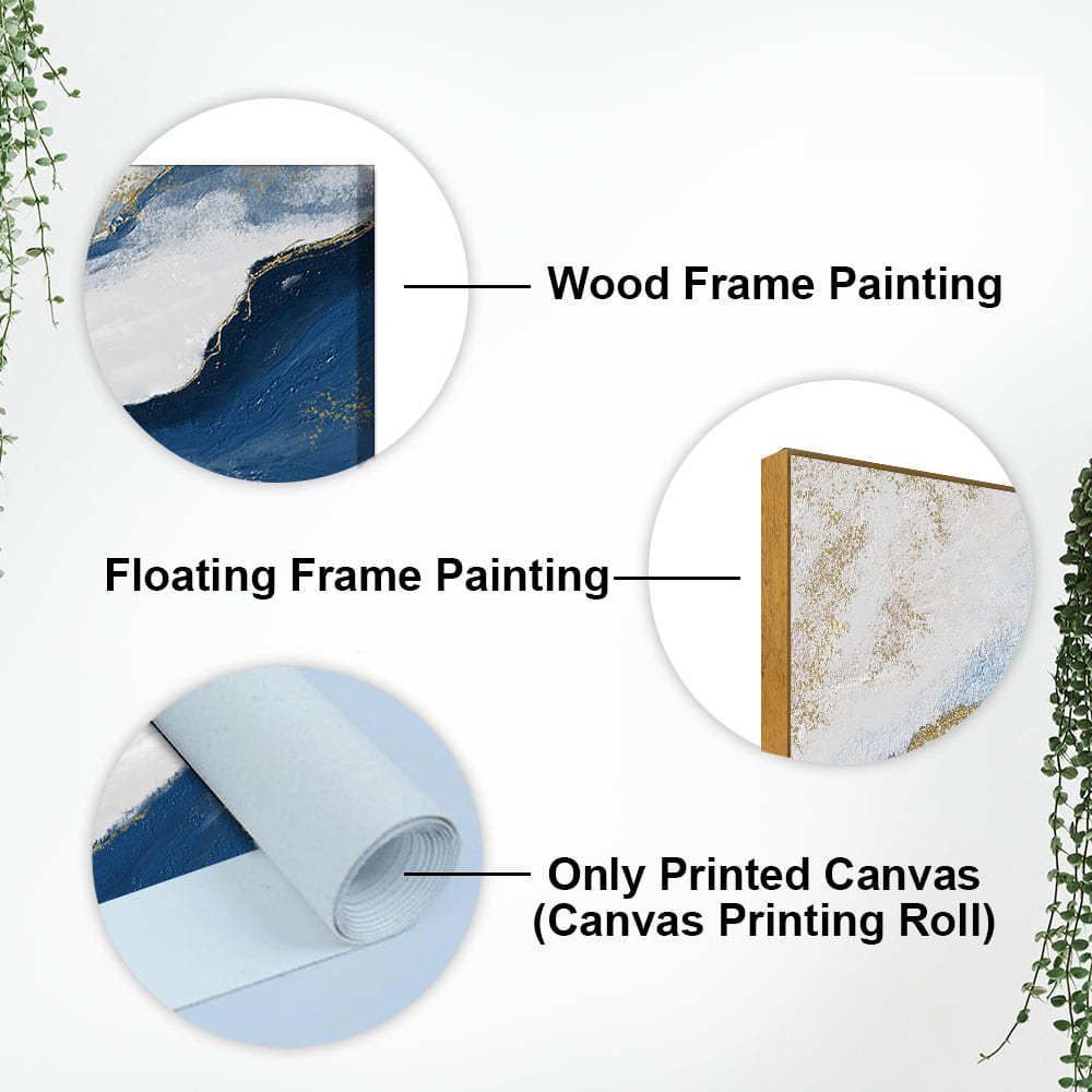 Abstract Seascape Blue and Gold Line art Canvas Wall Painting - Decor Smart