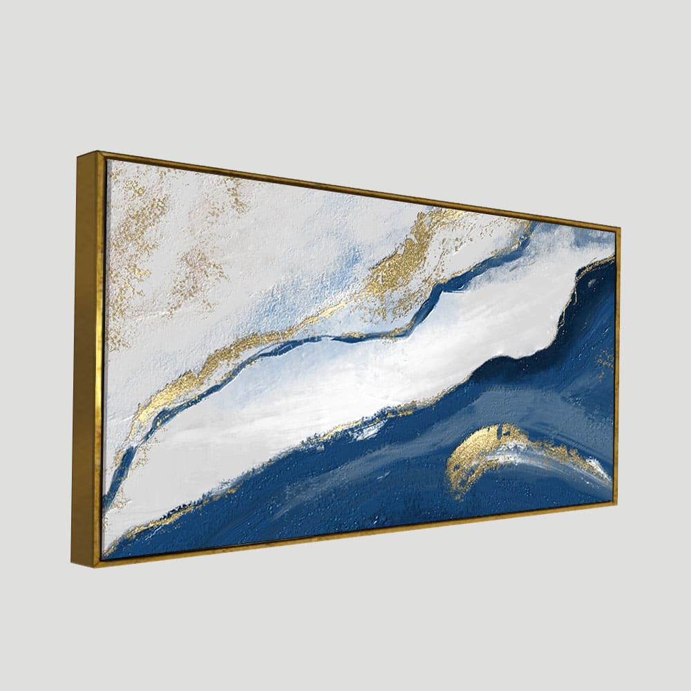 Abstract Seascape Blue and Gold Line art Canvas Wall Painting - Decor Smart