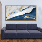 Abstract Seascape Blue and Gold Line art Canvas Wall Painting