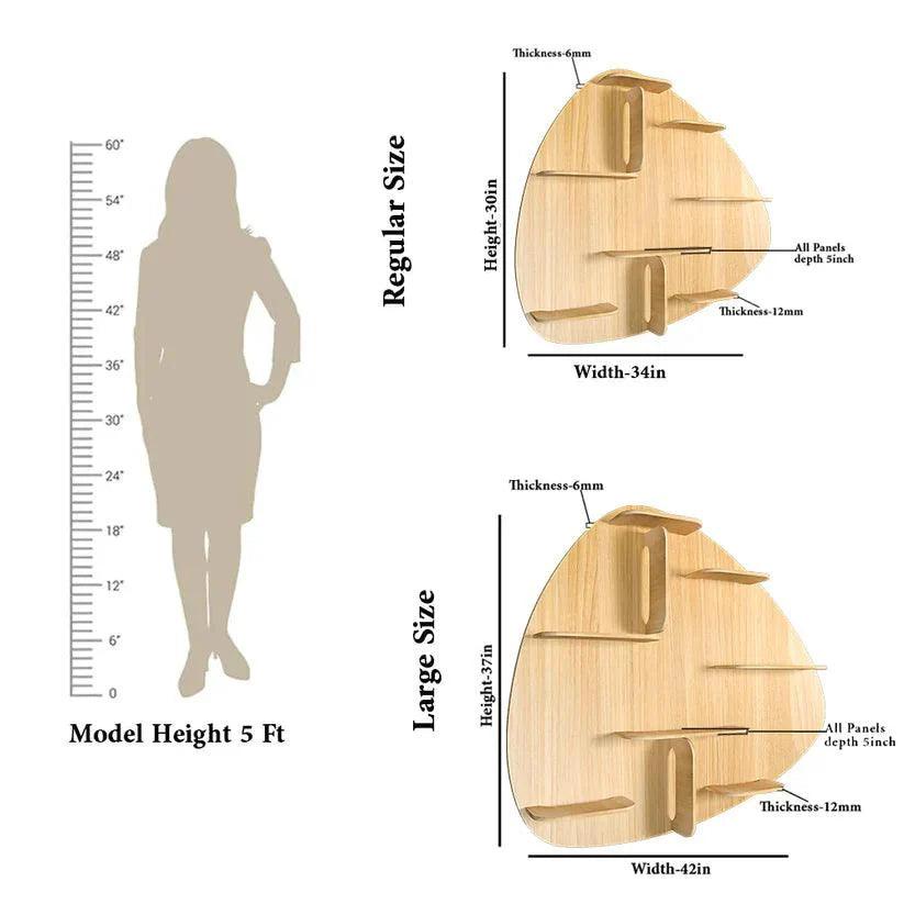 Abstract Shape Backlit Designer Wooden Wall Shelf / Book Shelf / Night Light, Light Oak Finish - Decor Smart