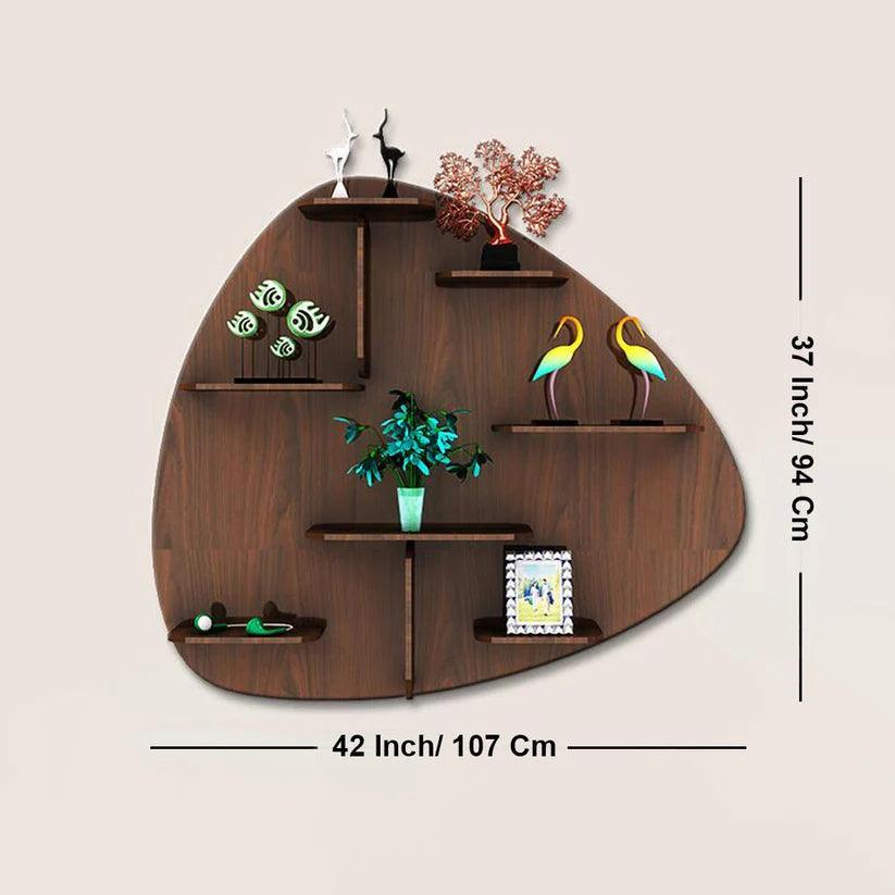Abstract Shape Backlit Designer Wooden Wall Shelf / Book Shelf / Night Light, Walnut Finish - Decor Smart