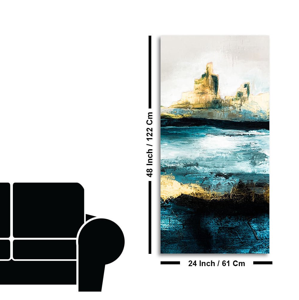 Abstract Texture Landscape Golden Mountain Lake Canvas Wall Painting - Decor Smart