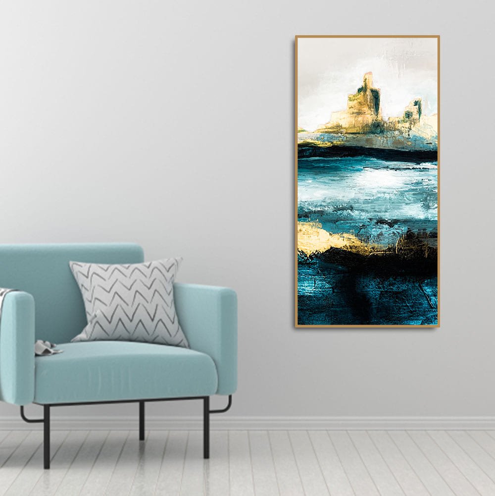 Abstract Texture Landscape Golden Mountain Lake Canvas Wall Painting - Decor Smart