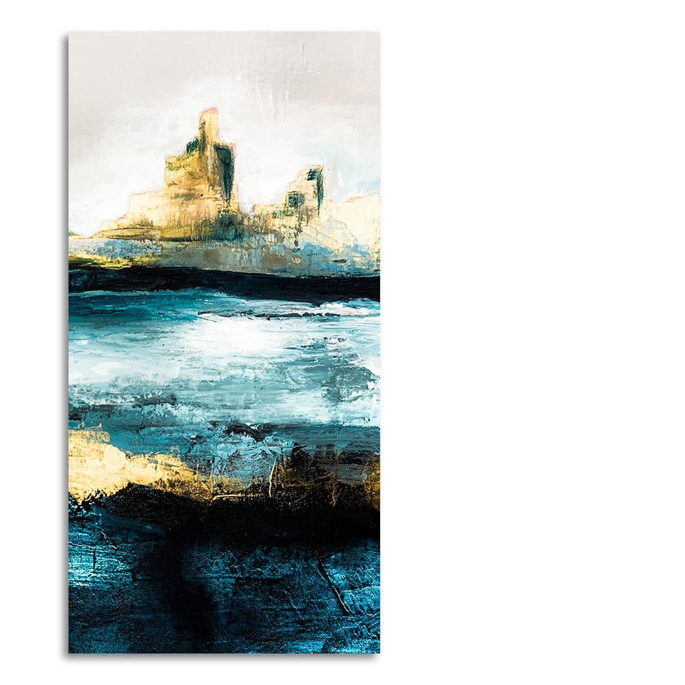 Abstract Texture Landscape Golden Mountain Lake Canvas Wall Painting - Decor Smart