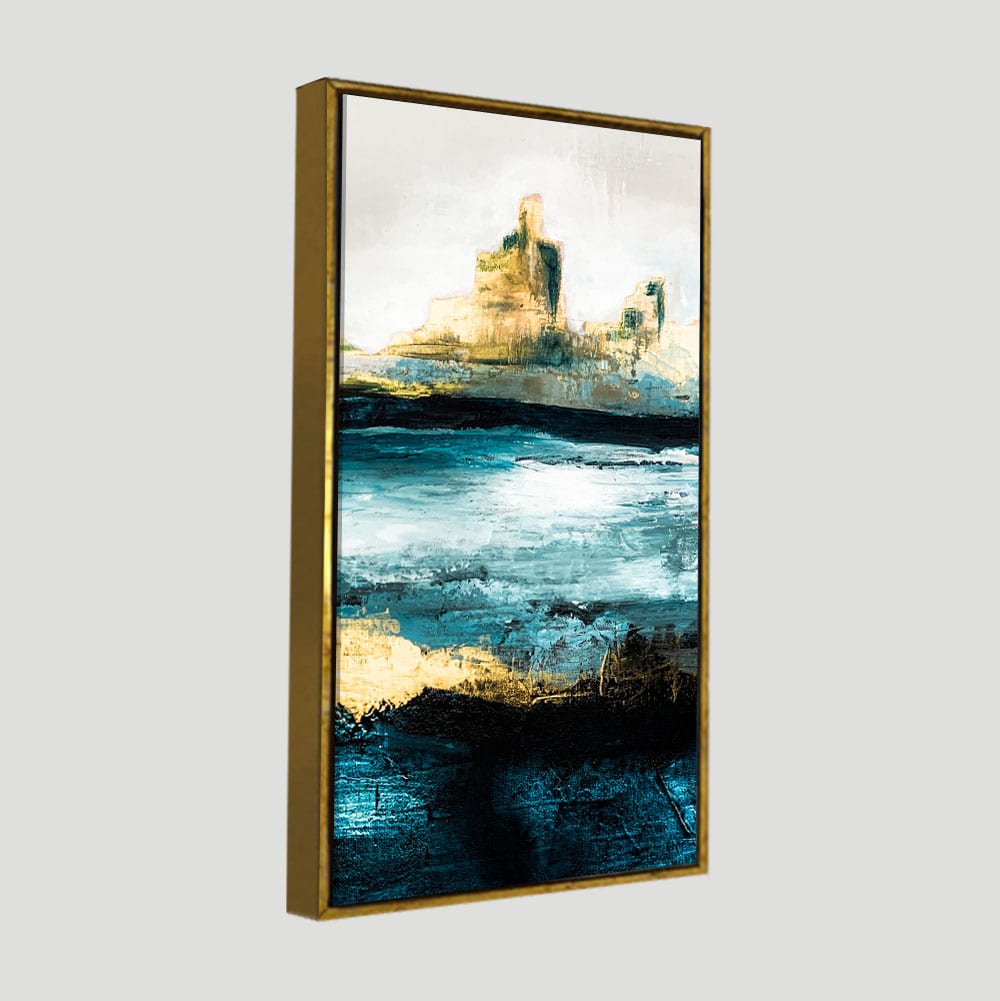 Abstract Texture Landscape Golden Mountain Lake Canvas Wall Painting - Decor Smart
