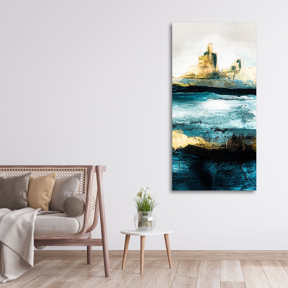 Abstract Texture Landscape Golden Mountain Lake Canvas Wall Painting - Decor Smart