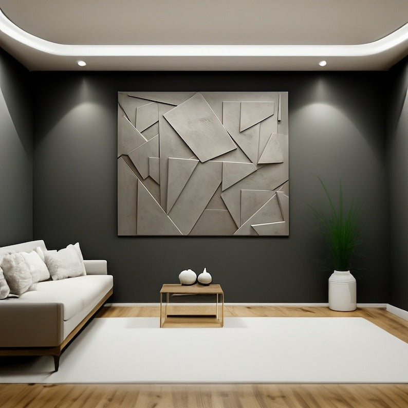 Abstract Textured 3D Wall Decor with Curved and Block Shapes