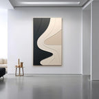 Abstract Wall Panel with Dimensional Curves in Black and Cream