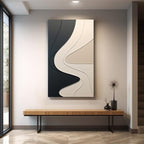 Abstract Wall Panel with Dimensional Curves in Black and Cream