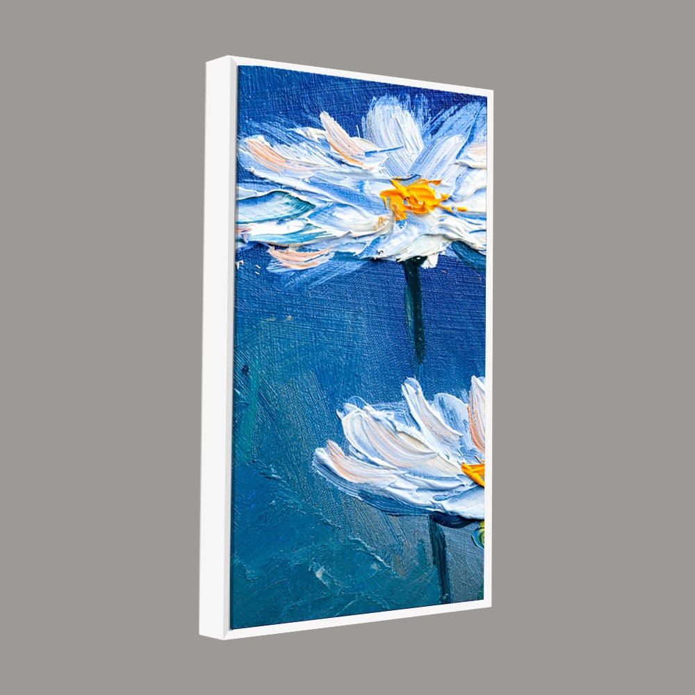 Acrylic Painting of White Flower Premium Canvas Wall Painting - Decor Smart