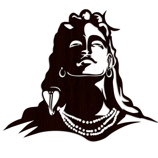 Adiyogi Lord Shiva Premium Backlit Design Wooden Wall Hanging with LED Night Light Walnut Finish - Decor Smart