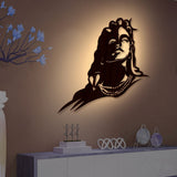 Adiyogi Lord Shiva Premium Backlit Design Wooden Wall Hanging with LED Night Light Walnut Finish - Decor Smart