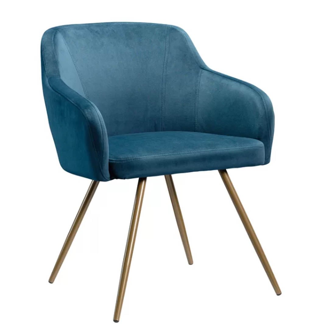 Aesthetic Blue Velvet Accent Chair with Golden Legs - Decor Smart