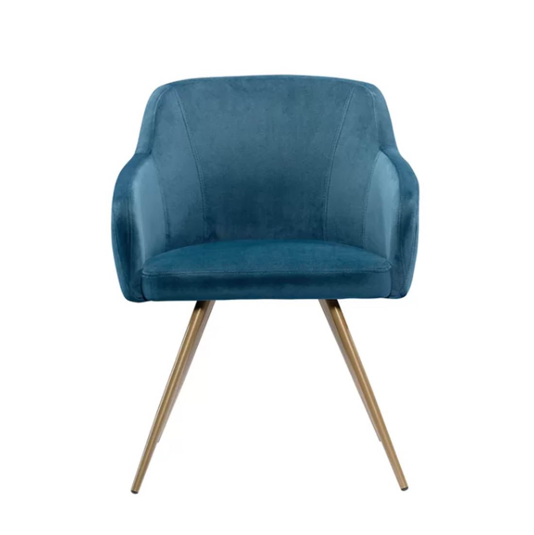 Aesthetic Blue Velvet Accent Chair with Golden Legs - Decor Smart