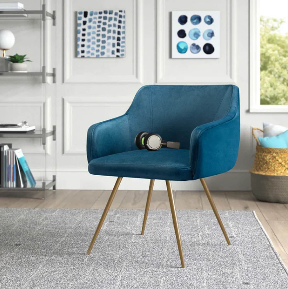 Aesthetic Blue Velvet Accent Chair with Golden Legs - Decor Smart