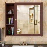 Aesthetic Modern Style Wooden Bathroom Cabinet Mirror With 5 Spacious Shelves Brown Finish - Decor Smart