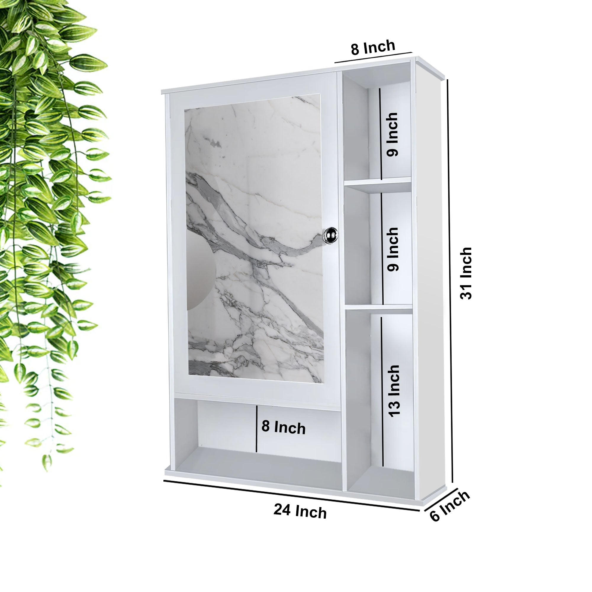 Aesthetic Wooden Bathroom Cabinet Mirror with 6 Spacious Shelves with White Finish - Decor Smart