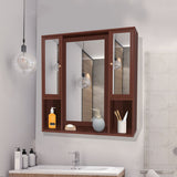 Aesthetic Wooden Bathroom Cabinet Mirror with 7 Spacious Shelves Finish Solid Brown - Decor Smart