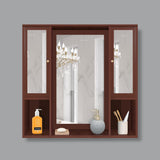 Aesthetic Wooden Bathroom Cabinet Mirror with 7 Spacious Shelves Finish Solid Brown - Decor Smart