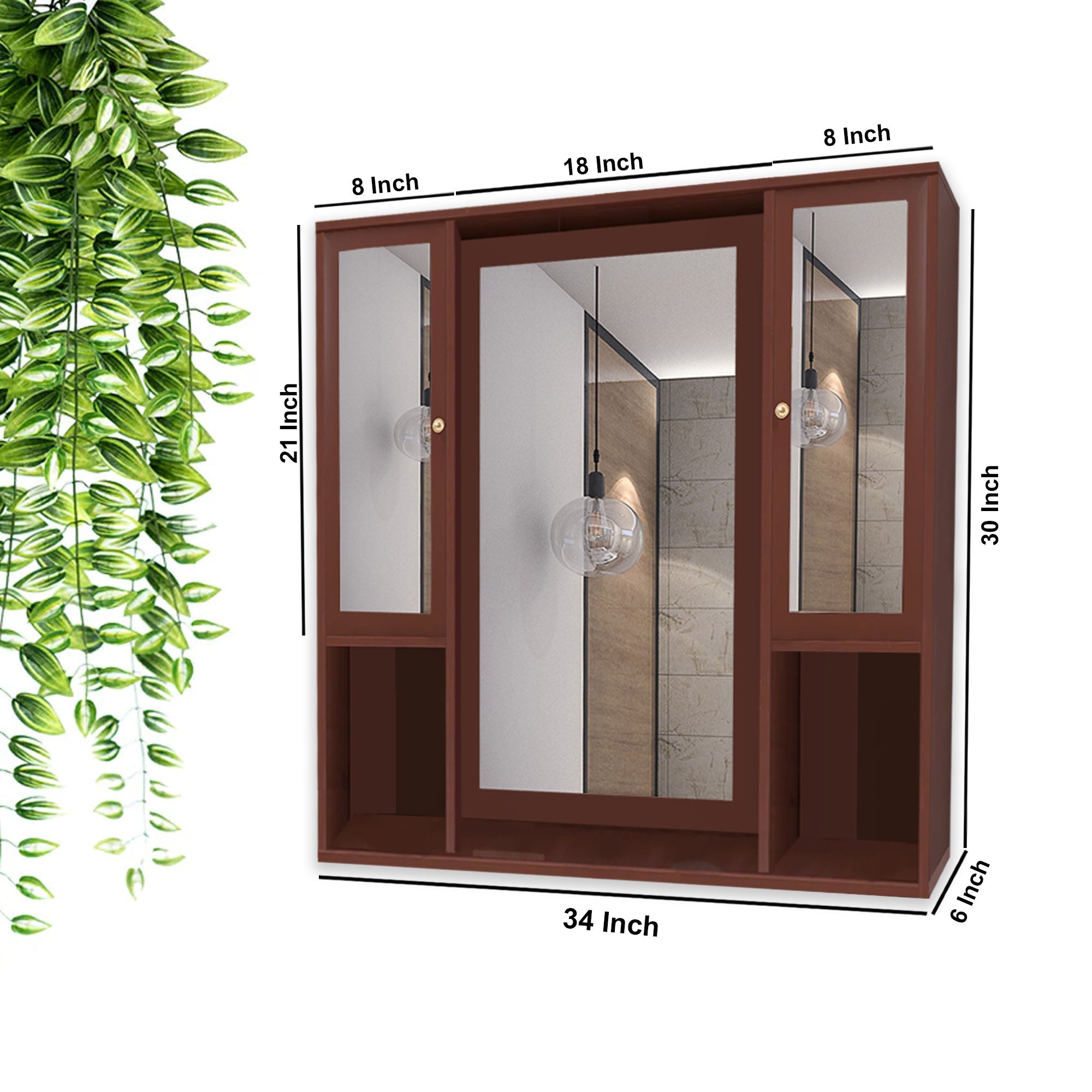 Aesthetic Wooden Bathroom Cabinet Mirror with 7 Spacious Shelves Finish Solid Brown - Decor Smart
