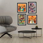 African Women Dancing 4 Pieces Premium Wall Frame Painting