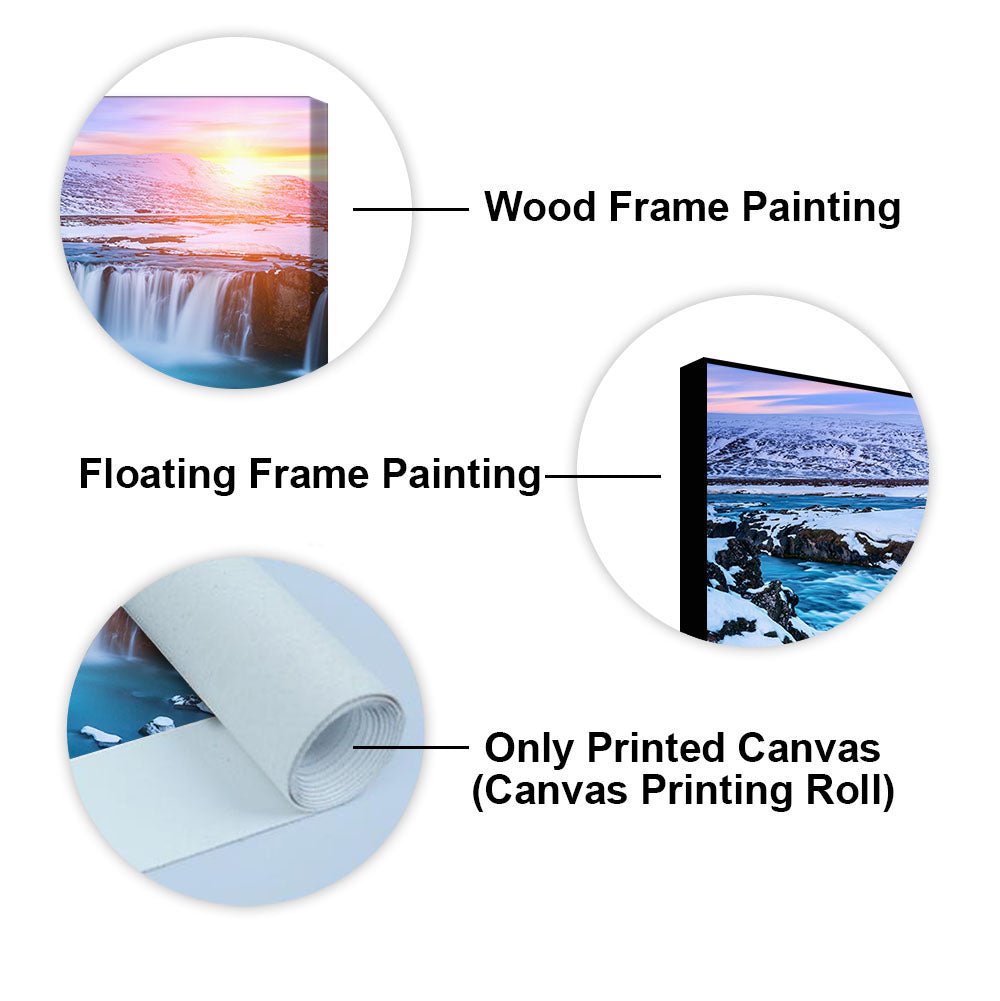 Amazing Godafoss Waterfall in Winter Premium Canvas Wall Painting - Decor Smart