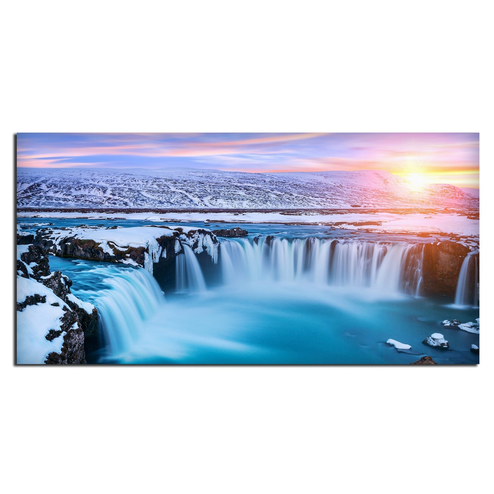 Amazing Godafoss Waterfall in Winter Premium Canvas Wall Painting - Decor Smart