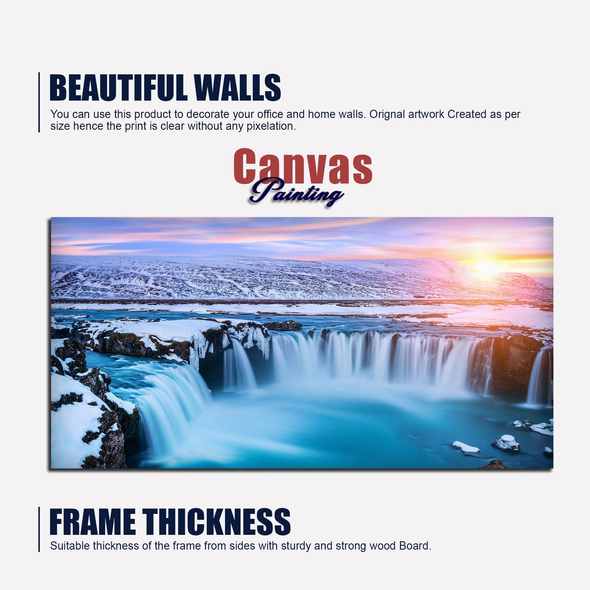 Amazing Godafoss Waterfall in Winter Premium Canvas Wall Painting - Decor Smart