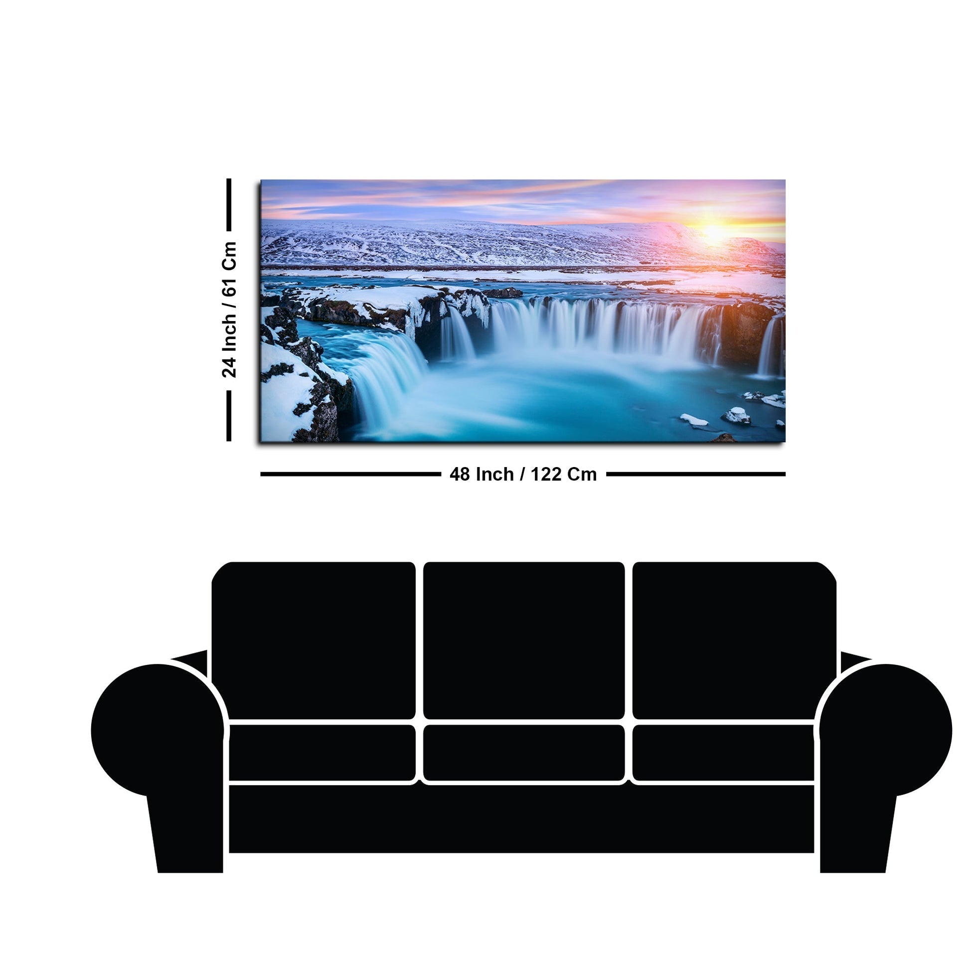 Amazing Godafoss Waterfall in Winter Premium Canvas Wall Painting - Decor Smart