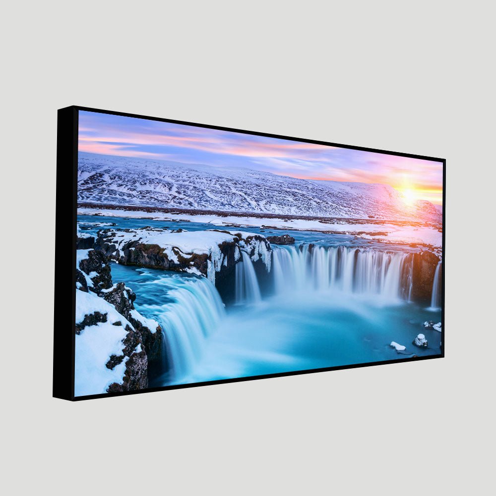 Amazing Godafoss Waterfall in Winter Premium Canvas Wall Painting - Decor Smart