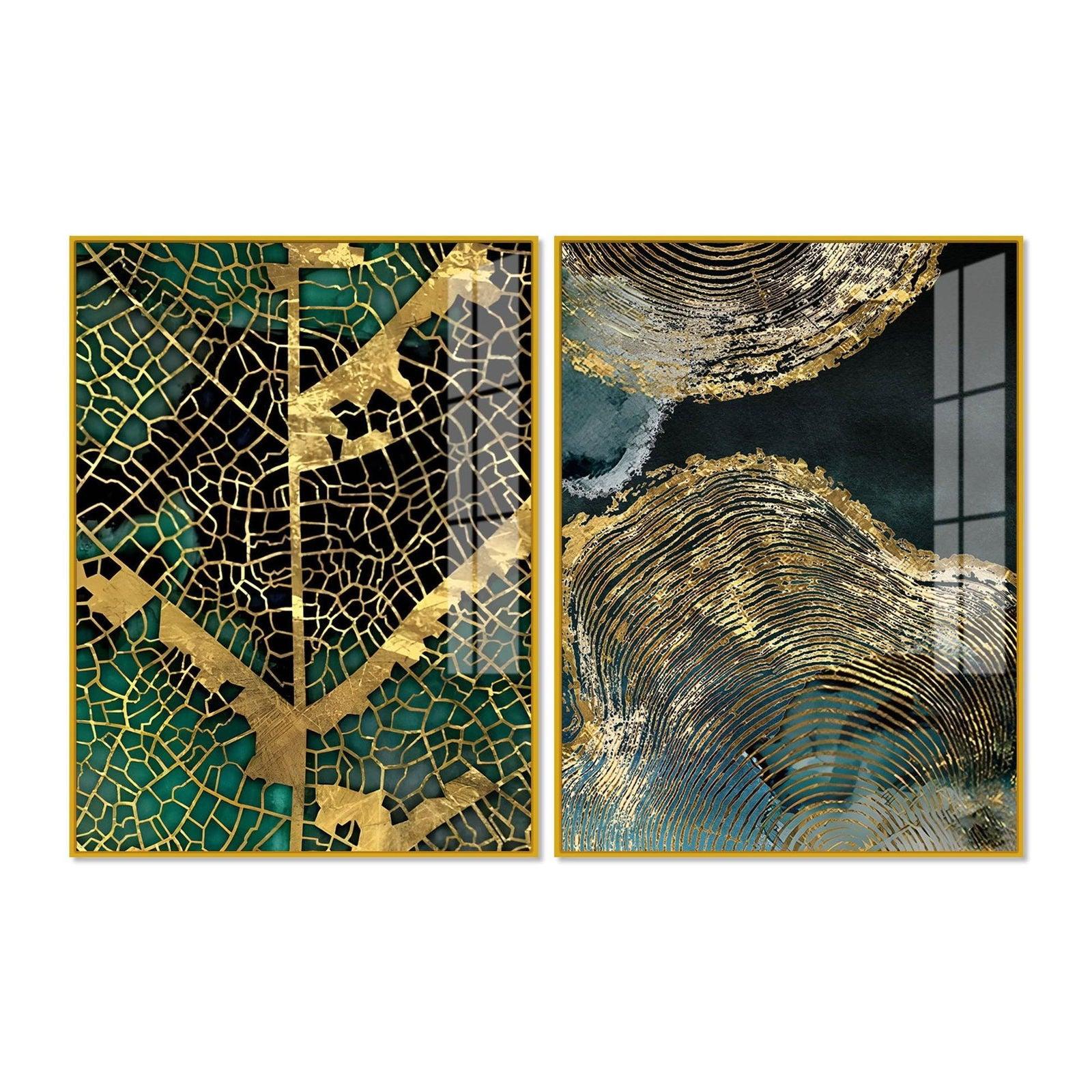 Amazing Golden Pattern Acrylic Floating Wall Painting Set of 2 - Decor Smart