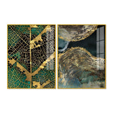 Amazing Golden Pattern Acrylic Floating Wall Painting Set of 2 - Decor Smart