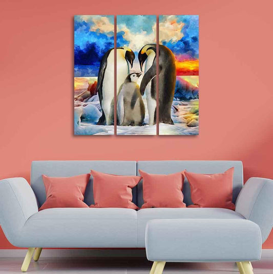 Animal Wall Painting of Penguins Set of 3 Pieces - Decor Smart