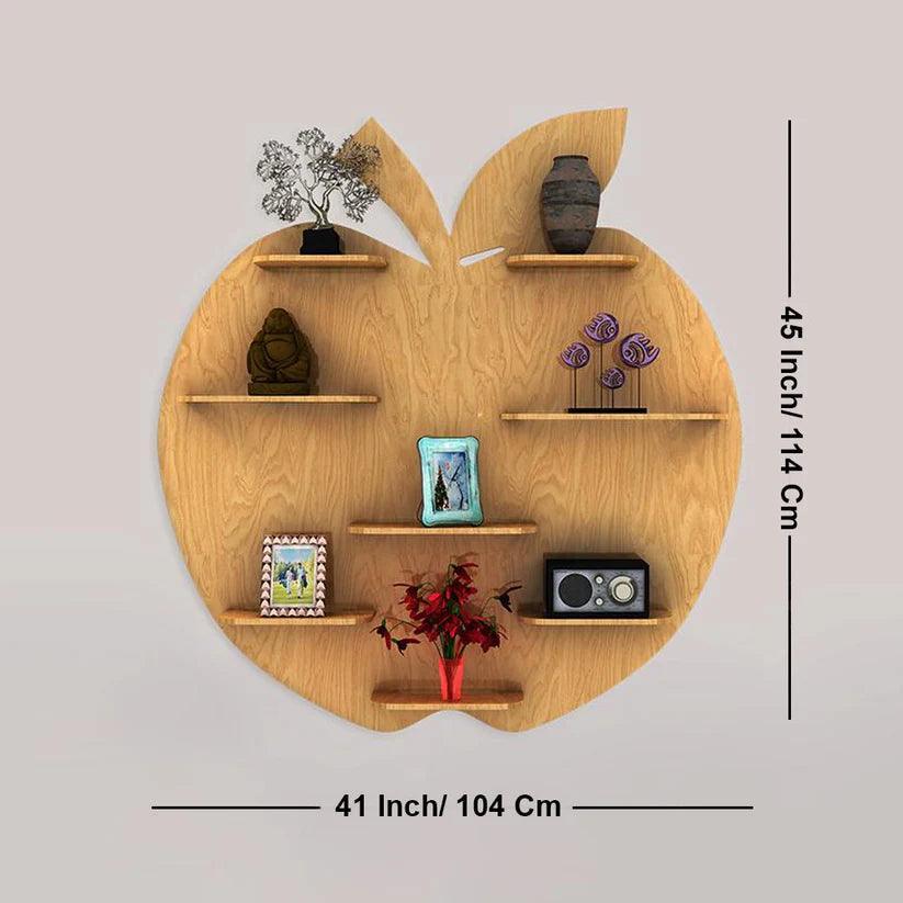 Apple Shape Backlit Designer Wooden Wall Shelf / Book Shelf / Night Light, Light Oak Finish - Decor Smart