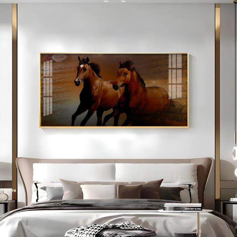Arabic Horses Premium Acrylic Floating Wall Painting - Decor Smart