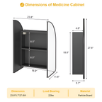 Arched Bathroom Mirror Cabinet with Black Frame & Dual Doors