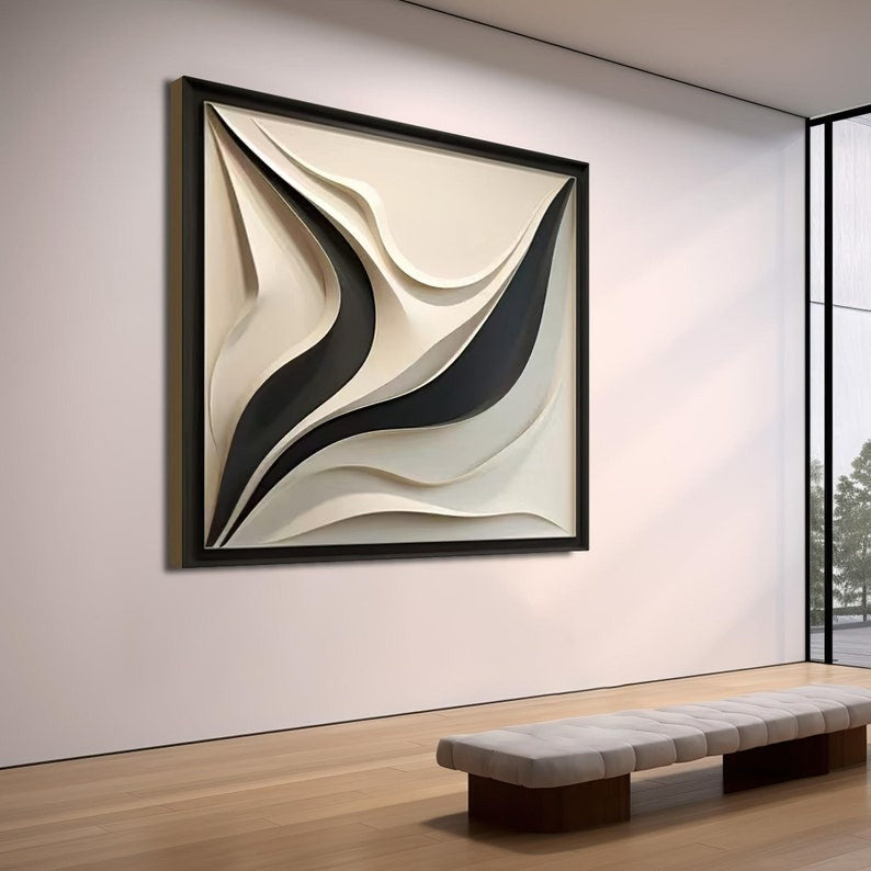 Artistic 3D Panel with Organic Wave Shapes in Monochrome Finish